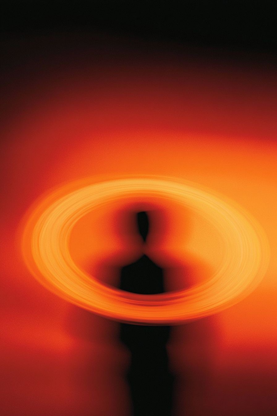Figura abstrata envolvida por um círculo de luz laranja